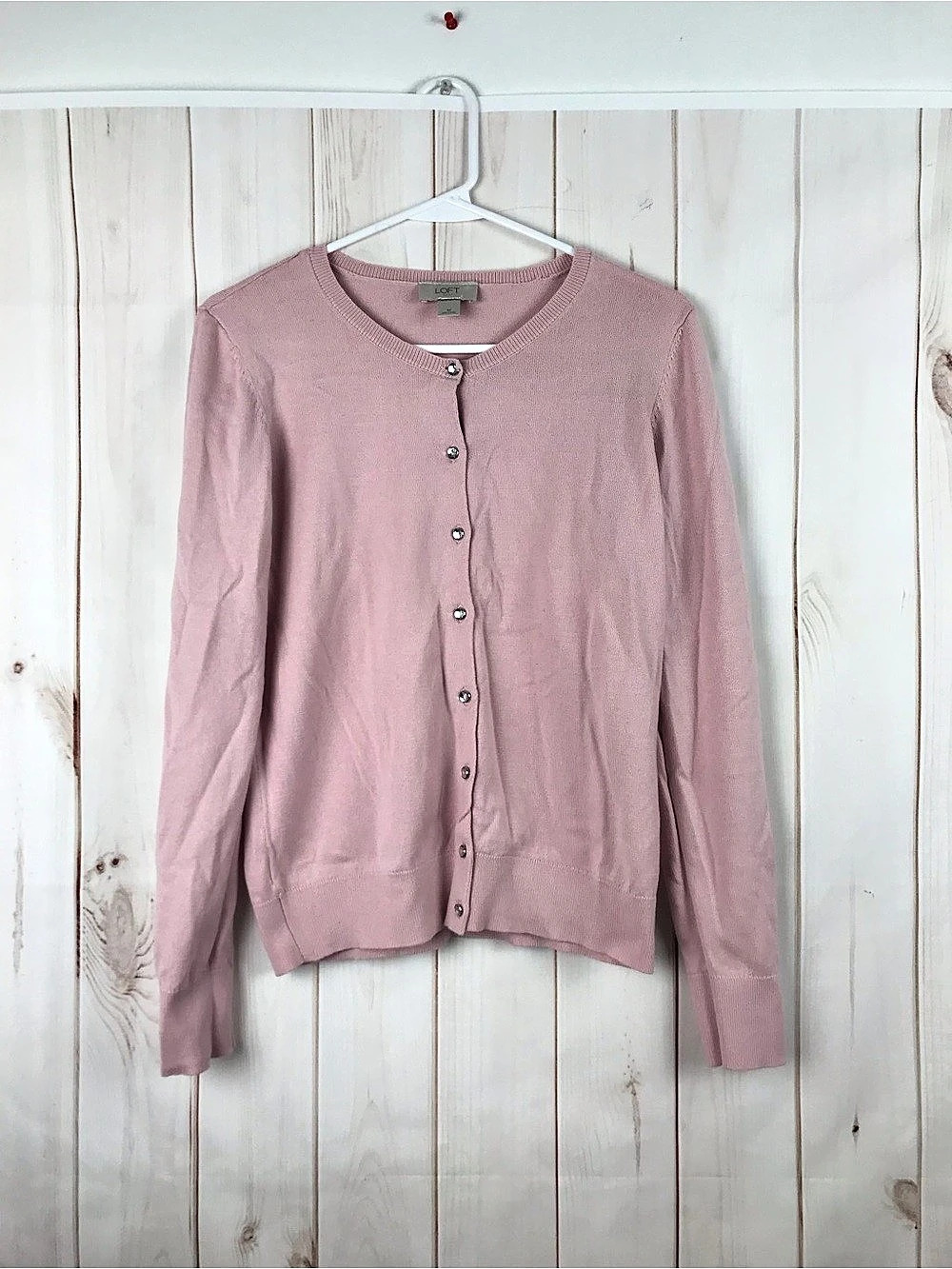 LOFT Cotton Button-Front Cardigan in Pink Size Medium